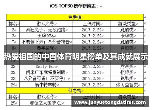 热爱祖国的中国体育明星榜单及其成就展示